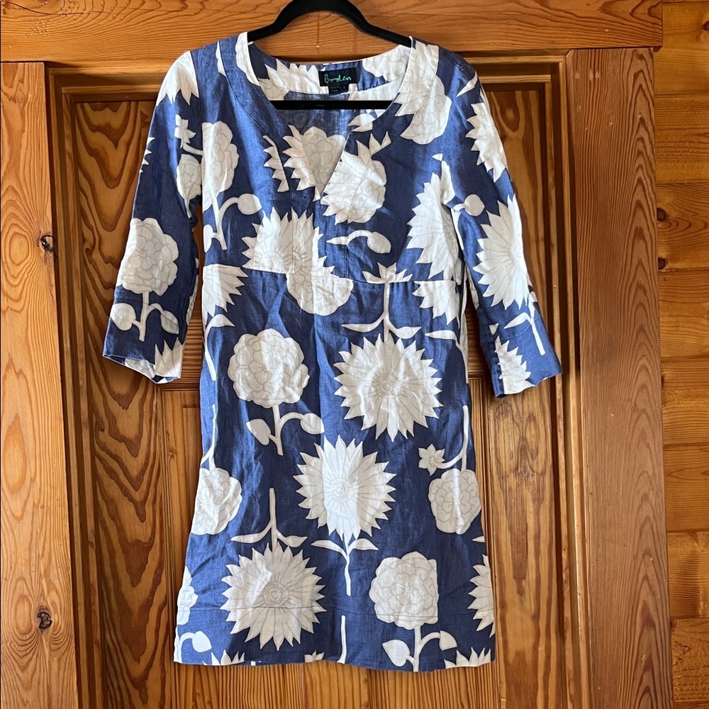 Boden Blue and White floral linen Dress